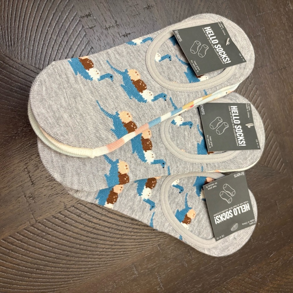 Hello Socks Liners with Heel Grips Women’s Size 4-10 Three Packs of Three Socks